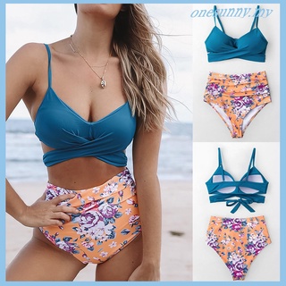 sujetador acolchado push-up impreso para mujer/conjunto de bikini de playa/traje de baño de cintura alta/ropa de playa
