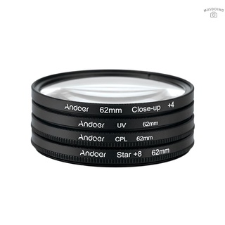 Andoer 62mm UV+CPL+Close-Up+4+Star filtro de 8 puntos Kit de filtro Circular polarizador Circular filtro Macro Close-Up Star 8 puntos filtro con bolsa para cámara Nikon Canon Pentax Sony DSLR