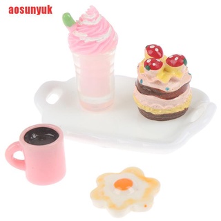 {aosunyuk} 1:12 casa de muñecas miniatura bandeja de fresa pastel helado bebida café TTE (8)