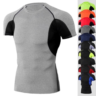 hombres pro apretado manga corta t-shirt fitness deportes running entrenamiento estiramiento de secado rápido camiseta