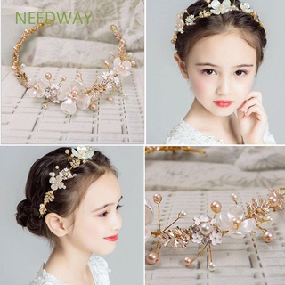 Needway diadema De perlas artificiales con pedrería y Flores doradas Para novia/bodas