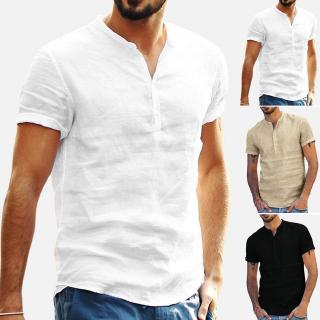 nueva impresión de los hombres camisas de los hombres holgado de algodón lino soid color de manga corta retro camisetas tops blusa baju kemeja sando