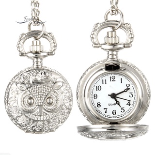 Dc tiktok moda hombres mujeres Vintage cuarzo bolsillo reloj Unisex suéter cadena relojes collar búho colgante reloj regalos
