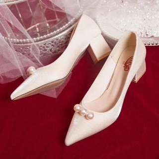 Casualsweetc Kasut Perempuan mujer tacón alto zapatos de boda dama de honor de punta gruesa zapatos de tacón alto (4)