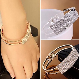 【SL】Women Fashion Shiny Rhinestone Bracelet Cuff Bangle Hand Chain Jewelry Gift