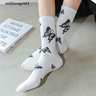 [milliongrid1] 1 par de calcetines largos para mujer con mariposa media tubo calcetines transpirables niñas calcetines calientes