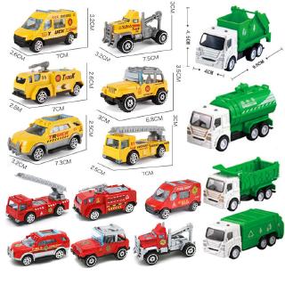 6pcs tire hacia atrás aleación coche ingeniería camión camión de bomberos ciudad saneamiento camión simulación resistente a caídas coche de juguete (1)