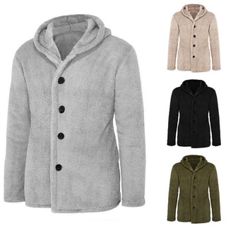 ❉Ew◐Hombres Color sólido sudadera con capucha, invierno Casual estilo manga larga chaqueta de un solo pecho