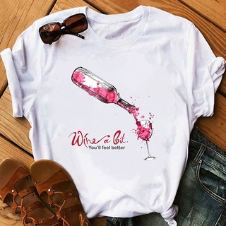 camiseta copa de vino impresión de copa de vino de manga corta camiseta blanca