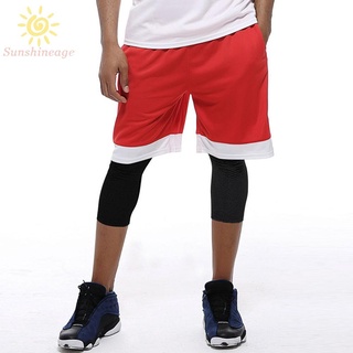 Sunage-Pants Fit Leggings para hombre corriendo Color sólido apretado 3/4 pantalones baloncesto
