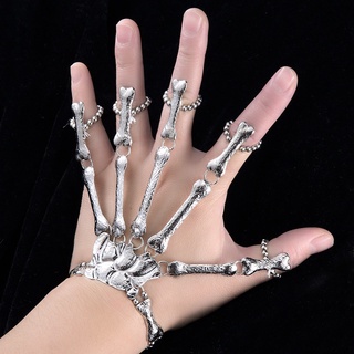 Brazaletes góticos Punk con calavera para mujer/pulseras de mano de hueso esqueleto/pulseras de Halloween
