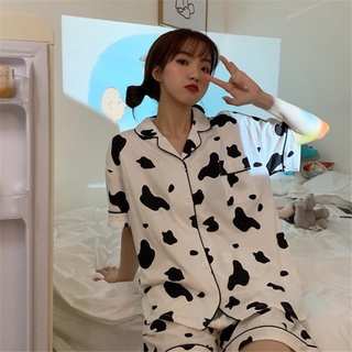 conjunto de pijama de verano de fibra de leche para mujer con estampado de animales/dairy
