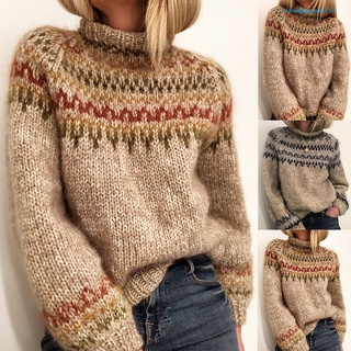 BlueGypsophila Vintage Women Autumn Winter Pullover Jumper Long Sleeve Turtleneck Knit Sweater