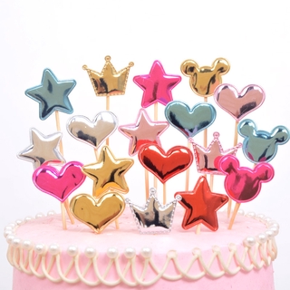 5 unids/set mickey minnie mouse head cake topper love crown star niños fiesta de cumpleaños cupcake topper san valentín decoración de boda favores