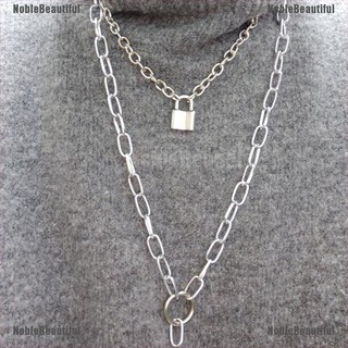 [hermoso] Gargantilla Unisex Punk de doble capa con colgante de cadena de plata [Noble]