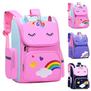 Niños bolsa de la escuela niña unicornio mochila Kindergarten cremallera multibolsillo