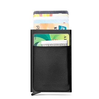 Slim hombres de aluminio cartera bolsa trasera bolsa de identificación titular de la tarjeta de protección Mini Metal automático Pop Up caso de crédito monedero padre regalo