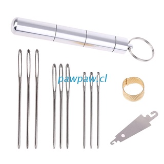 kit de agujas de costura de pata de metal grande ojo contundente aguja con enhebrador dedal tubo de almacenamiento de aluminio