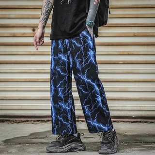Los hombres de impresión relámpago pantalones deportivos de moda elástica cintura hombre recto pantalones Harajuku Casual ancho pantalón de la pierna masculina Hip Hop suelto Streetwear