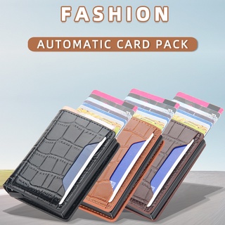 baellerry rfid titular de la tarjeta de aluminio caja antirrobo de la tarjeta caso corto automático pop-up tarjeta cartera para hombres