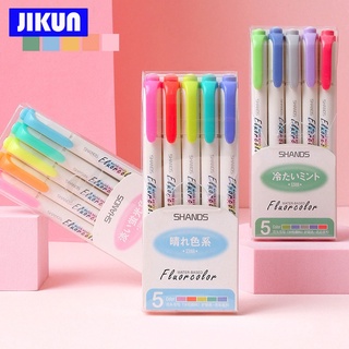 Resaltador pastel- JIKUN/25 colores/plumas fluorescentes para cuidado de ojos/plumas de doble cara/marcador de 4 mm/1,2 mm/5 piezas/set S318