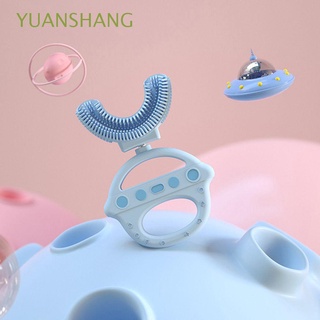 Yuanshang 2-12 años Manual de cerdas suaves nave espacial en forma de U cepillo de dientes de bebé niños cepillo de dientes de silicona/Multicolor