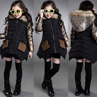 [XHSA]-Kid Baby Girl Winter Cotton Coat Thick Warm Zipper Jacket Hooded Outwear Clothes