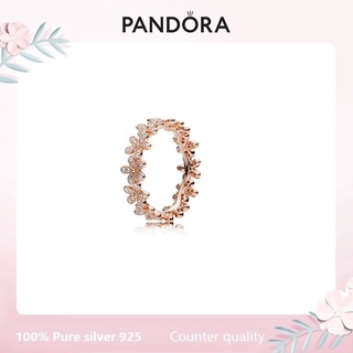 Pandora anillo de plata de ley 925 oro rosa margarita brillante anillo de diamante anillo