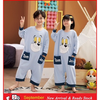 Dormir vestido Baju Tidur estilo de manga larga ropa de dormir de dibujos animados impreso O-cuello Pijamas absorbe la humedad Unisex para niñas y niños mayores Pijamas de algodón