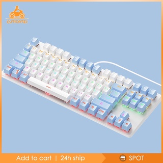 [cut1-9] Usb 87 teclas azul eje lindo teclado alámbrico para juegos diseño silencioso