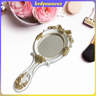 [Brdynwave2] espejo de mano Vintage con mango decorativo tocador maquillaje espejo cosmético viaje espejo compacto