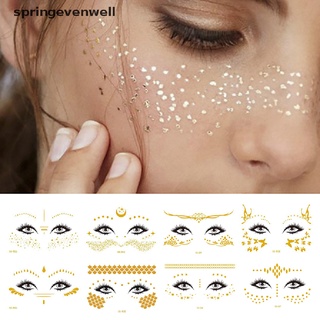 [springevenwell] 1 hoja de oro brillo cara temporal tatuaje pegatina de ojos impermeable maquillaje caliente