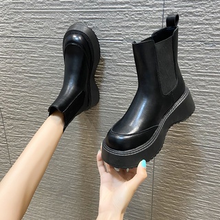 Black Martin boots children spring and autumn single boots Chelsea boots 2021 new autumn wild thick heel net red short boots