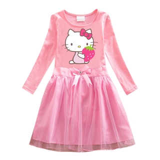 2021 Hello Kitty europeo estilo Noble niños nuevo vestido KT gato de dibujos animados de algodón puro niña princesa gasa falda