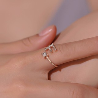 Simple versátil creativo A-Z letra diamante anillo 26 letras inglesas anillo ajustable Cincin mujer joyería