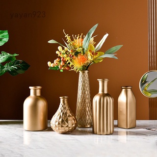 Yayan923 Guangqingmaoyi moderno simple sala de estar porche oro jarrón de vidrio luz de lujo escritorio arreglo de flores contenedor decoraciones