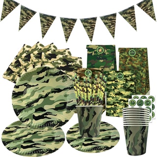 Camuflaje vajilla de papel taza plato servilletas ejército militar tema fiesta decoración cumpleaños bebé ducha suministros