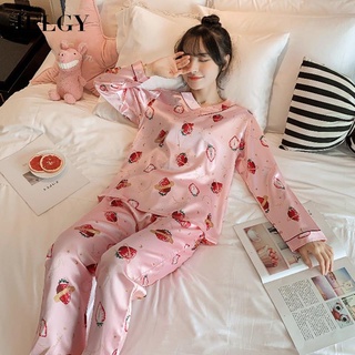 Ielgy V-cuello de seda pijamas de las mujeres sueltas pantalones de manga larga servicio a domicilio traje de dos piezas