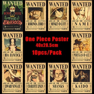 PLETOUS 10pcs/set Kraft Paper Material One Piece Posters Children Gift Toy Sticker Wall Paper Straw Hat Series Livingroom Decoration Vintage Style Pirate Wanted Luffy Zoro Pattern