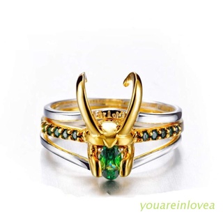 youar Movie Loki Super Hero Helmet Ring Green Crystal Alloy Unisex Cosplay Jewelry Photo Props Wonderful Gift for Men Women