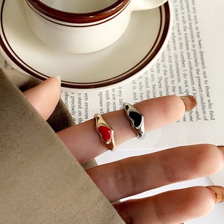 BERNADINE Women Girls Couple Ring Wedding Finger Ring Rings Punk Red Black Heart-shaped 2021 New Gifts Metal Simple Party Jewelry/Multicolor (2)