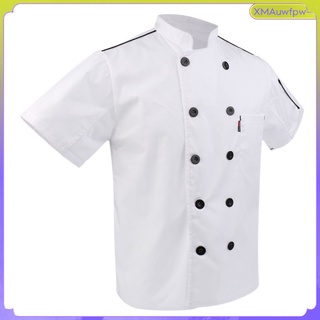 los hombres de verano chef abrigo de manga corta top chefwear cocina hotel uniforme ropa