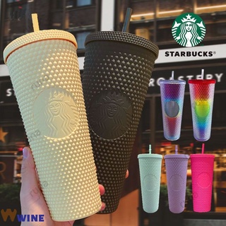 [En stock] 🔥 Taza Limitada De Starbucks Estilo ins Botella De Agua Reutilizable De Paja Esmerilada Serie Durian Diamante Tachonado Copa Vino