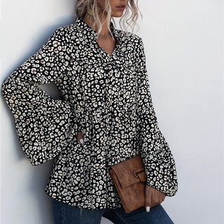 [milliongrid1] blusa de peplum con estampado de leopardo con muescas para mujer