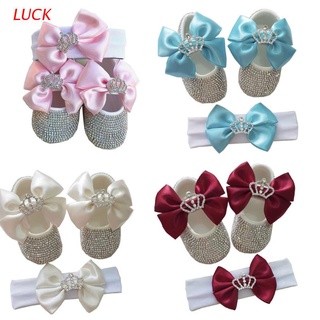 luck baby sparkle crysrtal rhinestones zapatos bowknot diadema conjunto de fotografía recién nacido props banda de pelo zapatos para bebés