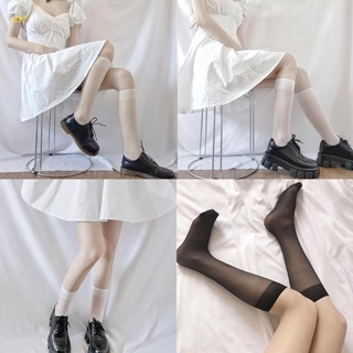 Calcetines Transparentes De Seda para mujer hasta la rodilla color sólido Lolita