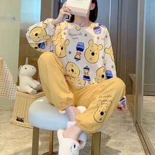 Pijama de Disney de manga larga para mujer, traje de dibujos animados de Winnie the Pooh, ropa para el hogar que se puede usar al aire libre (1)