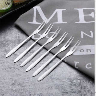 [[Universtryhga]] 6pcs creative stainless steel fruit sign two tooth fork cake dessert fork HOT SELL