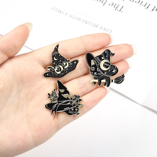 Witch Cats Enamel Pin Custom Starry Wizard Hat Brooch Bag Clothes Lapel Pin Black Gothic Badge Witchcraft Jewelry Gift Friends (4)