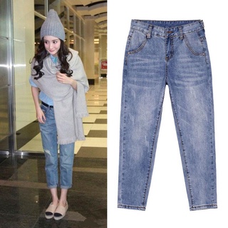 Yang Mi's same jeans mujer recto barril estilo retro nueve puntos de cintura alta Harlan pantalones con agujeros, suelto y delgado, pantalones de moda
